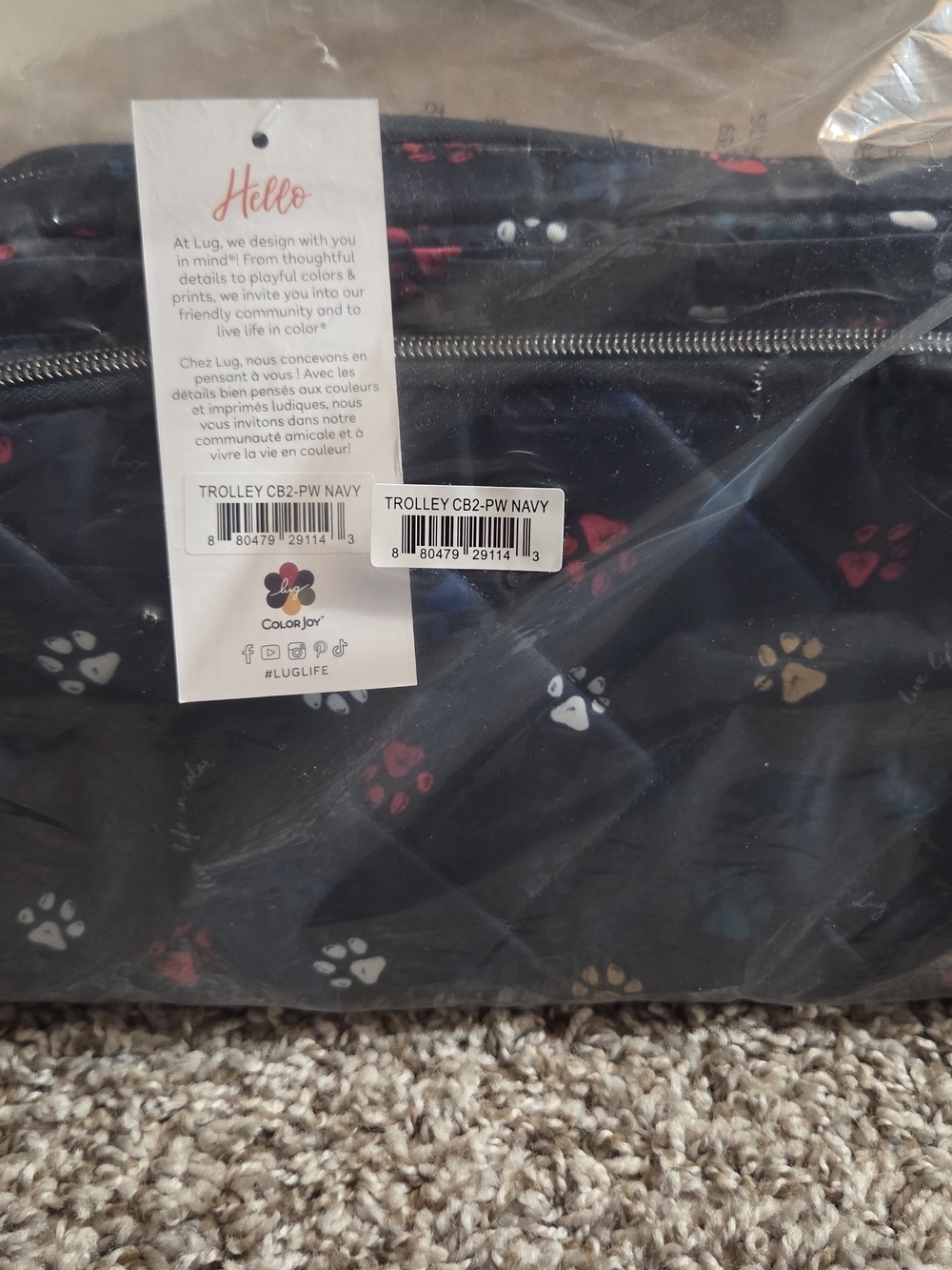 Lug Navy Quilted Crossbody with Multicolor Paw Prints - Picture 4 of 6